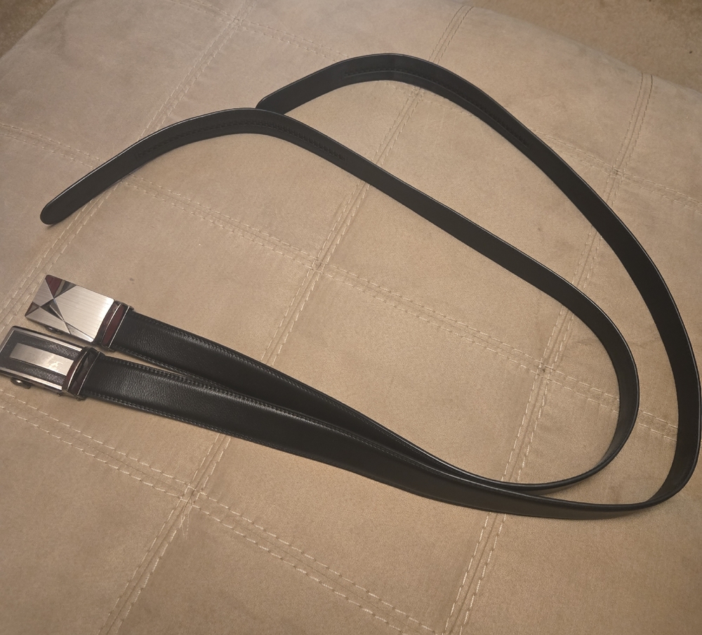 2 NAADAM Black Leather Belts with Silver Buckle One Size Fits All Slide Buckle